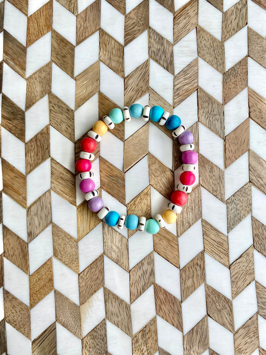 Rainbow Wood Mala Bracelet